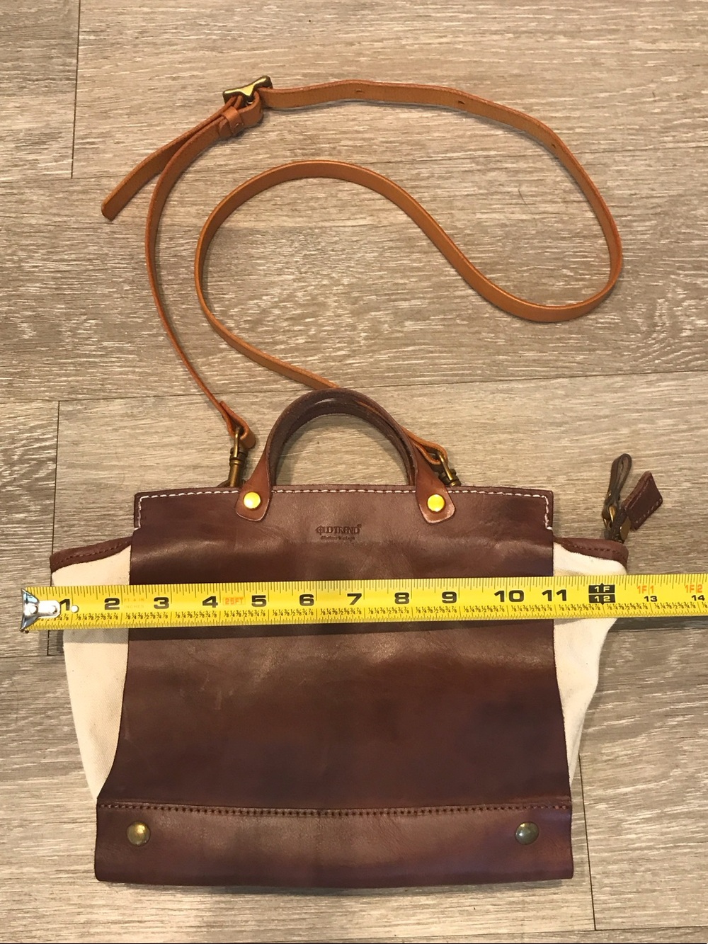 Old Trend Vintage Leather and Cream Canvas Crossbody Satchel with Top Handles